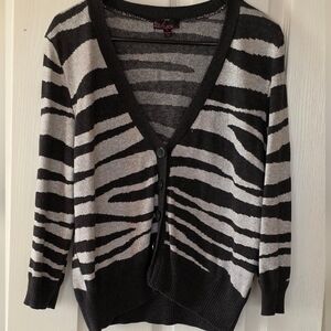 TakeOut  Black and Gray Zebra Print Cardigan